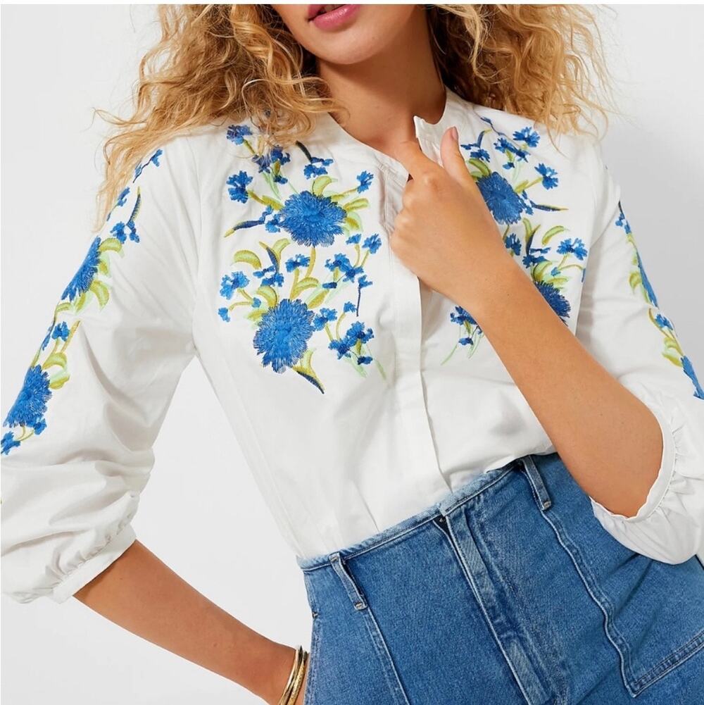 NEW Tuckernuck Hyacinth House Bluebell Embroidery Thalia Blouse Size XXS